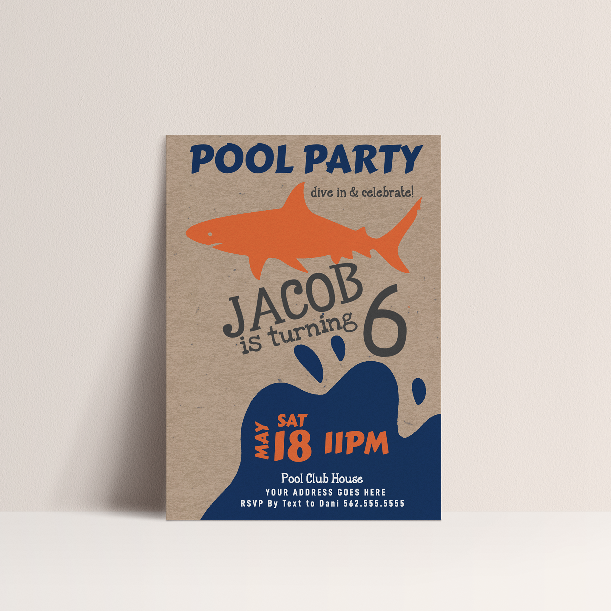 Shark Pool Party Birthday Invitation – Editable Digital Template