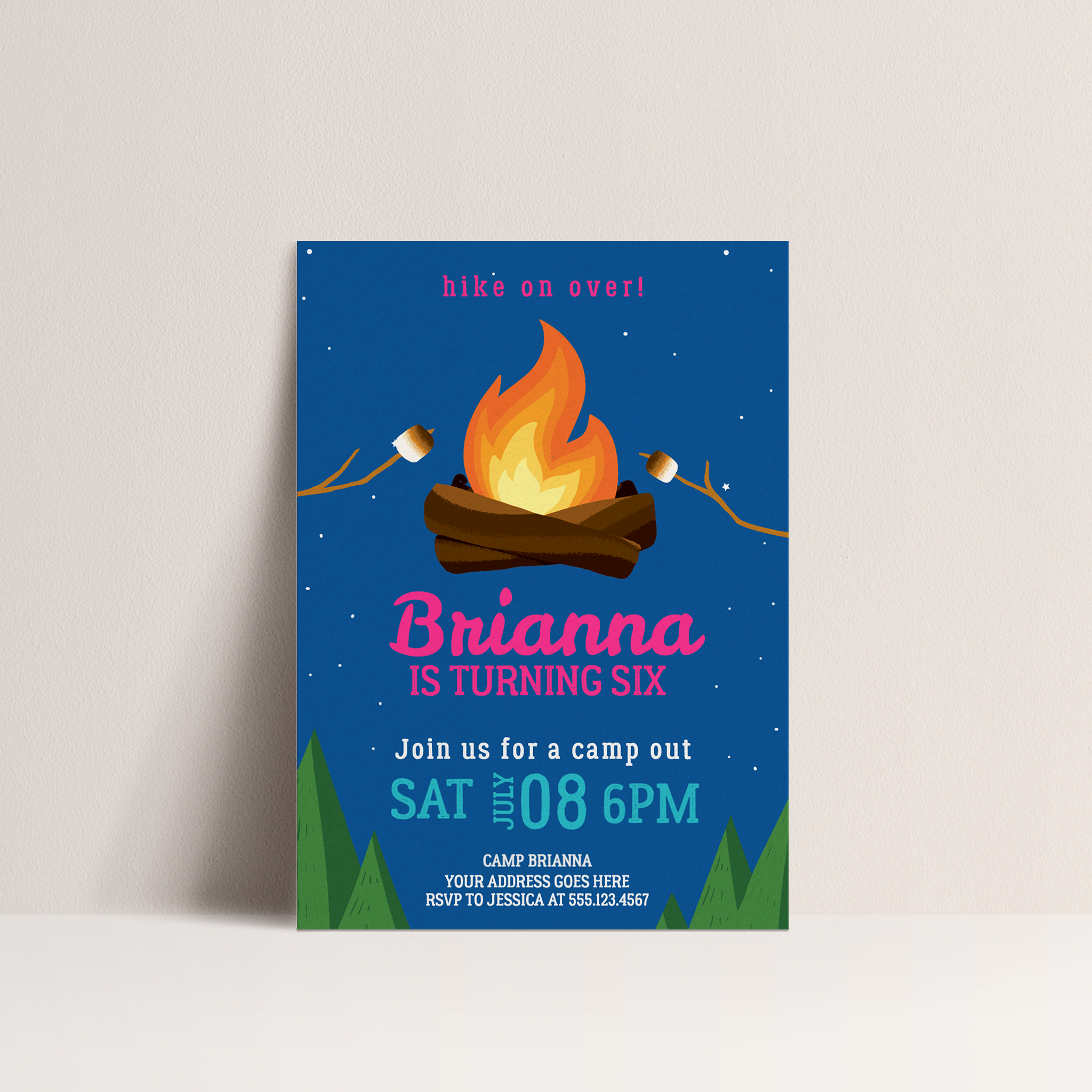 Camp Party Pink Birthday Invitation – Editable Digital Template