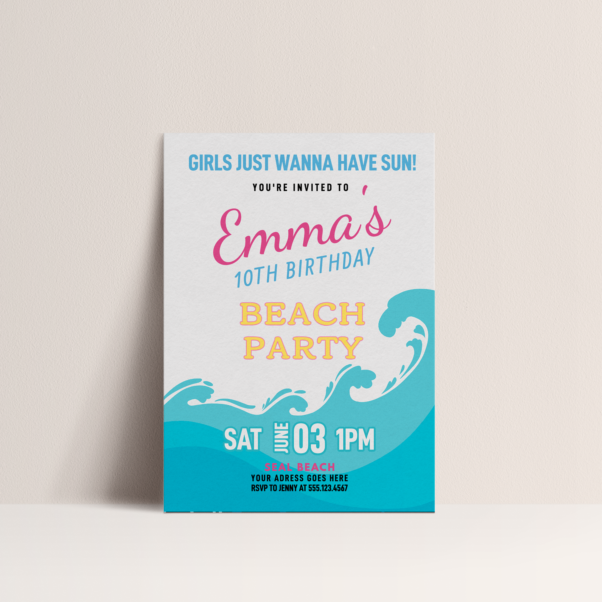 Girls Just Wanna Have Sun – Beach Party Invitation (Editable Digital Template)
