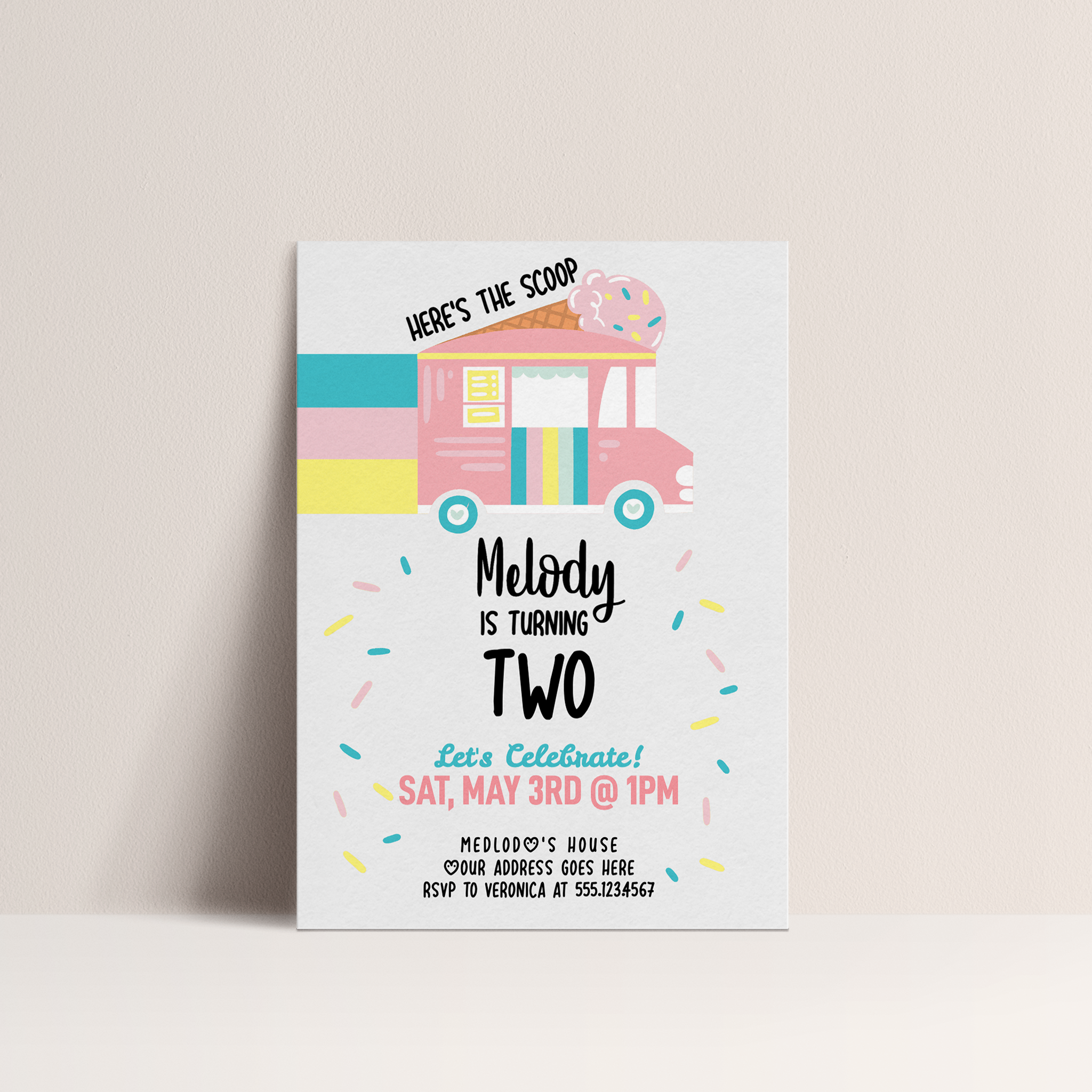Ice Cream Birthday Invitation – Editable Digital Template