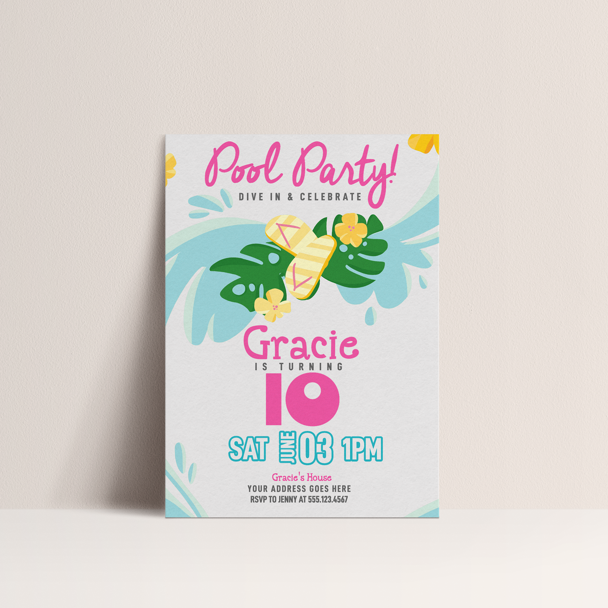 Luau Pool Party Birthday Invitation – Editable Digital Template