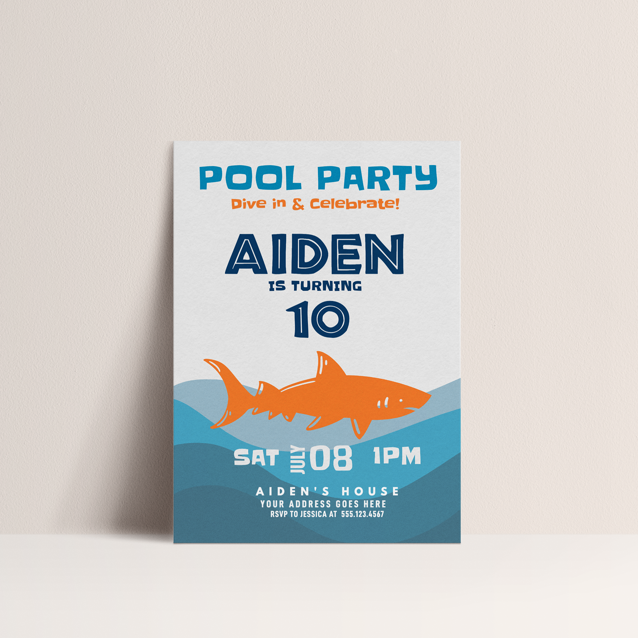 Modern Shark Pool Party Birthday Invitation – Editable Digital Template