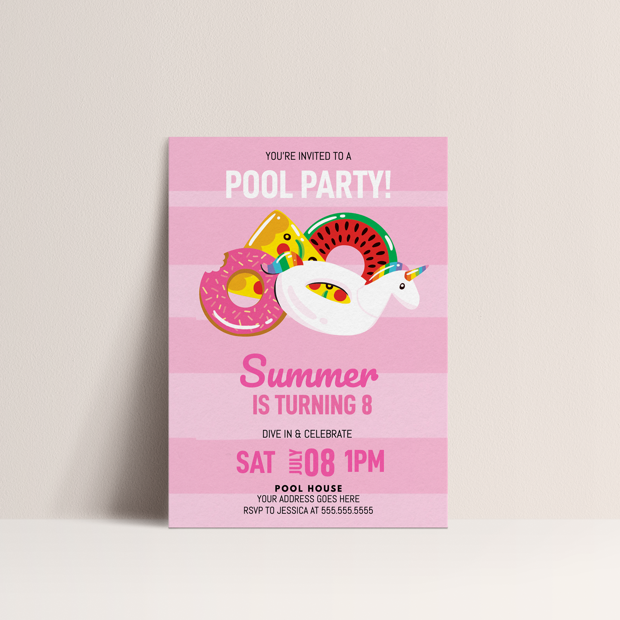 Floaty Pink Pool Party Birthday Invitation – Editable Digital Template
