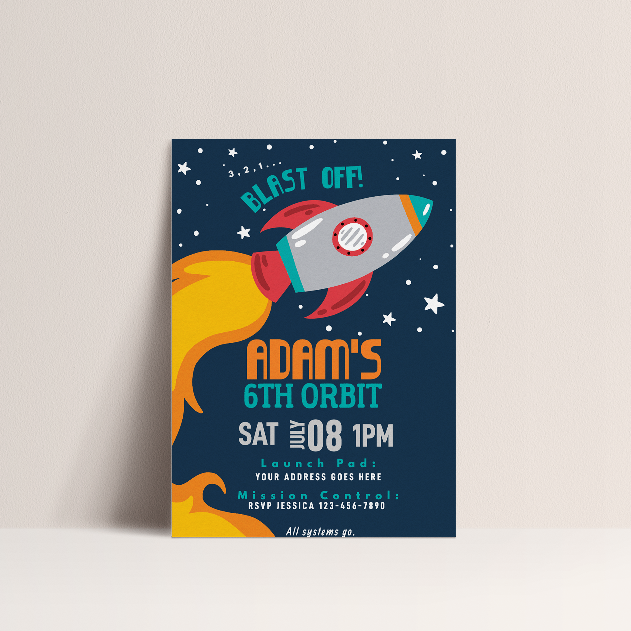 Space Party Rocket Birthday Invitation – Editable Digital Template