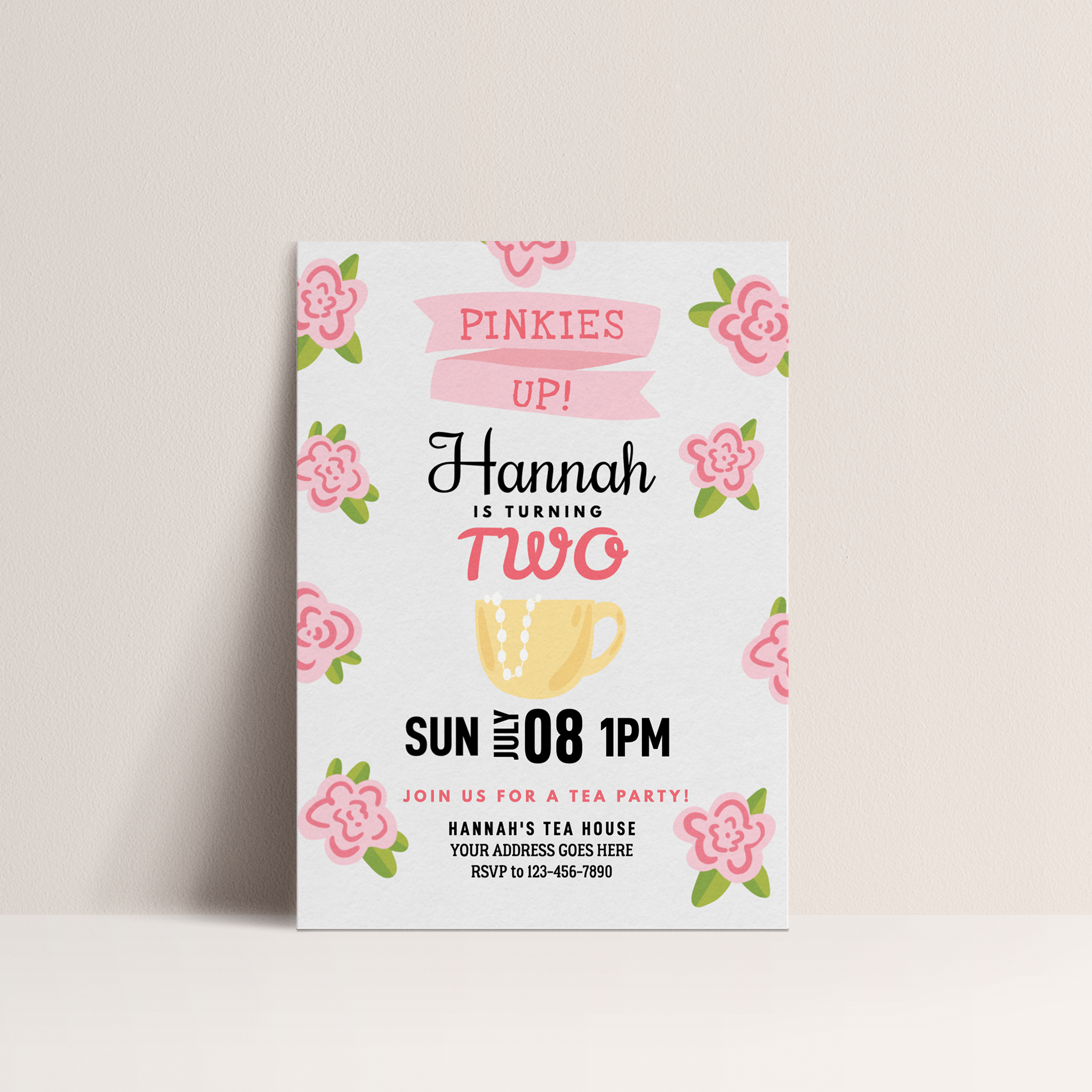 Pinkies Up Tea Party Birthday Invitation – Editable Digital Template
