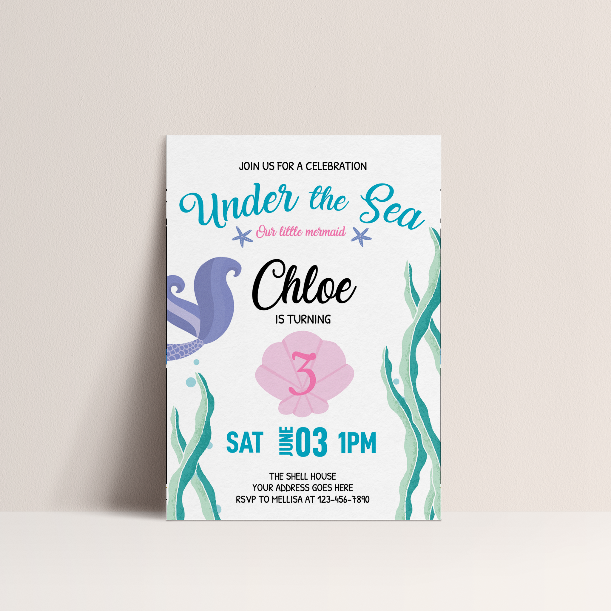 Under the Sea Party Mermaid Birthday Invitation – Editable Digital Template